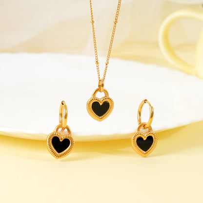 18K Gold Plated Black and White Heart Jewellery Set
