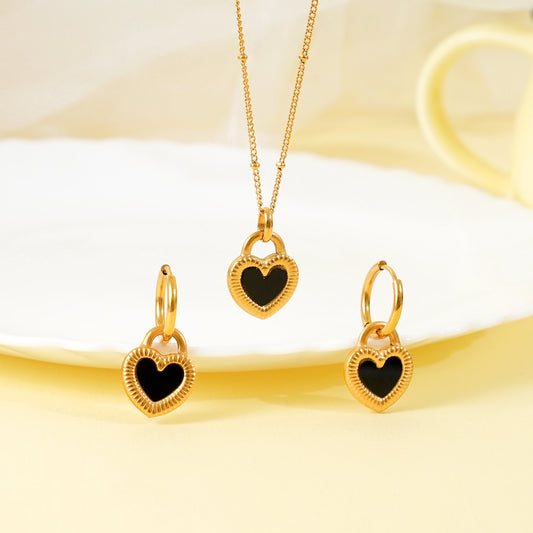 18K Gold Plated Black and White Heart Jewellery Set