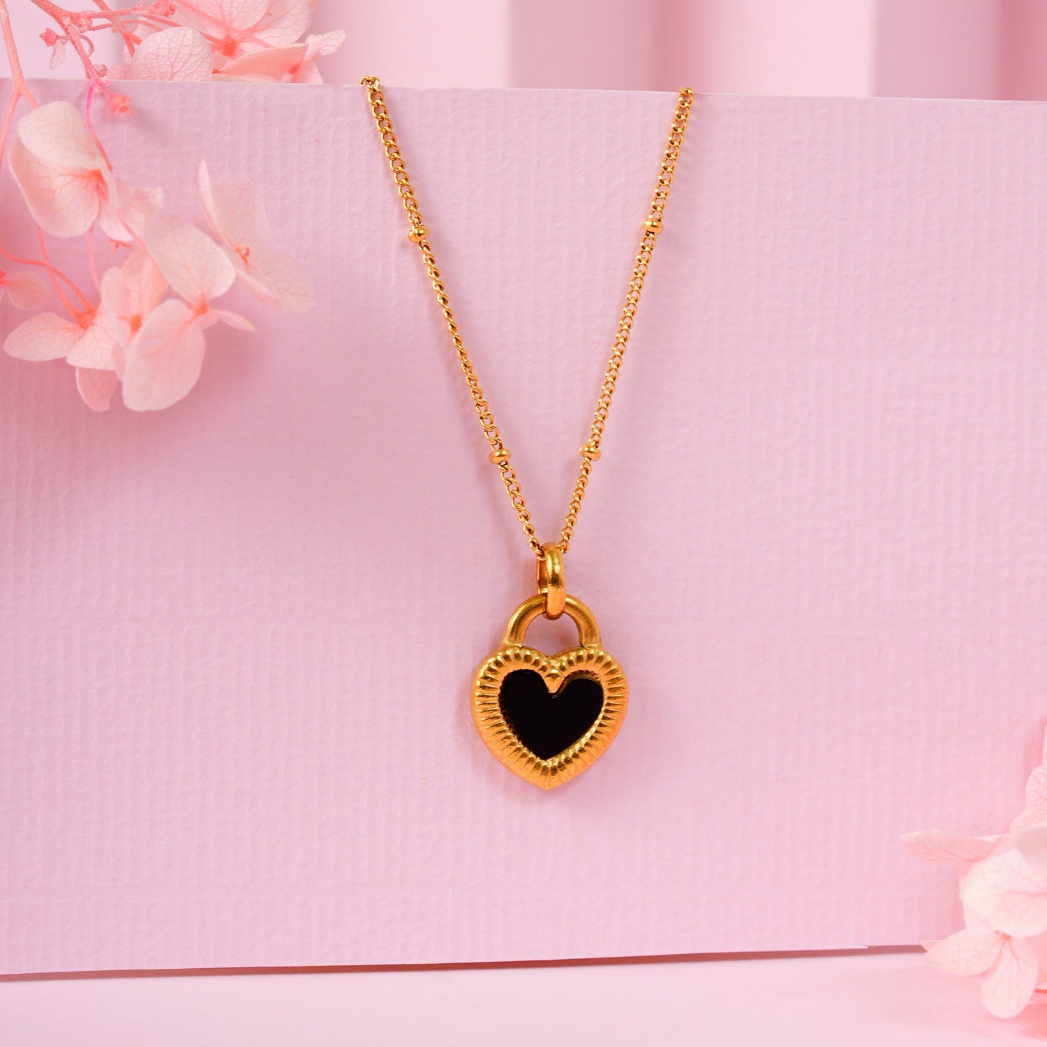 18K Gold Plated Black and White Heart Jewellery Set