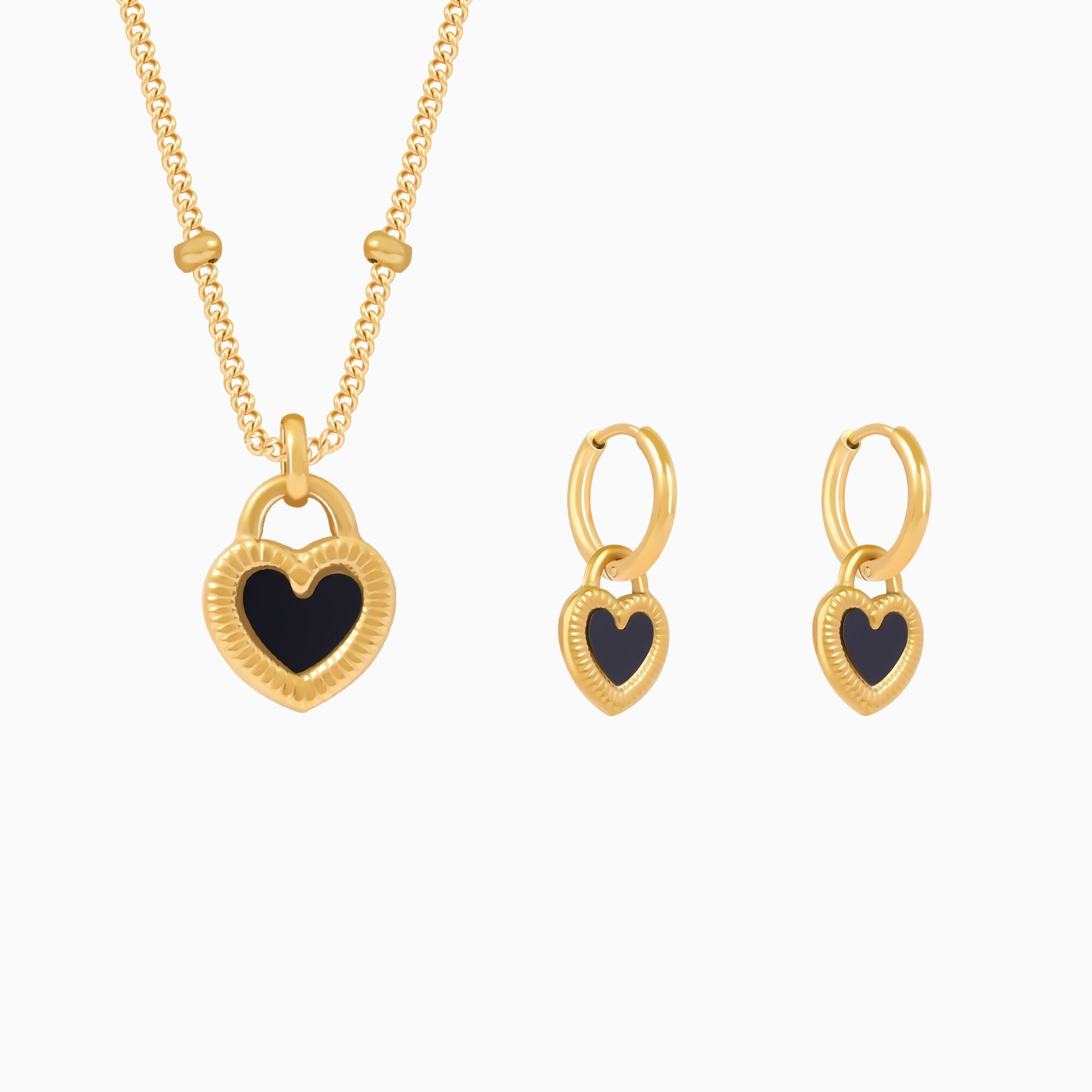 18K Gold Plated Black and White Heart Jewellery Set