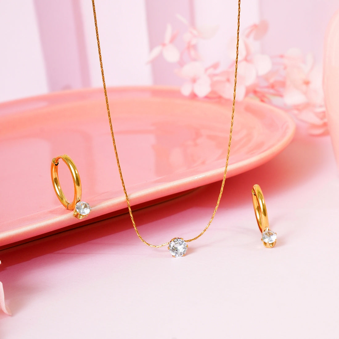 18K Gold Plated Athena Solitaire Jewellery Set