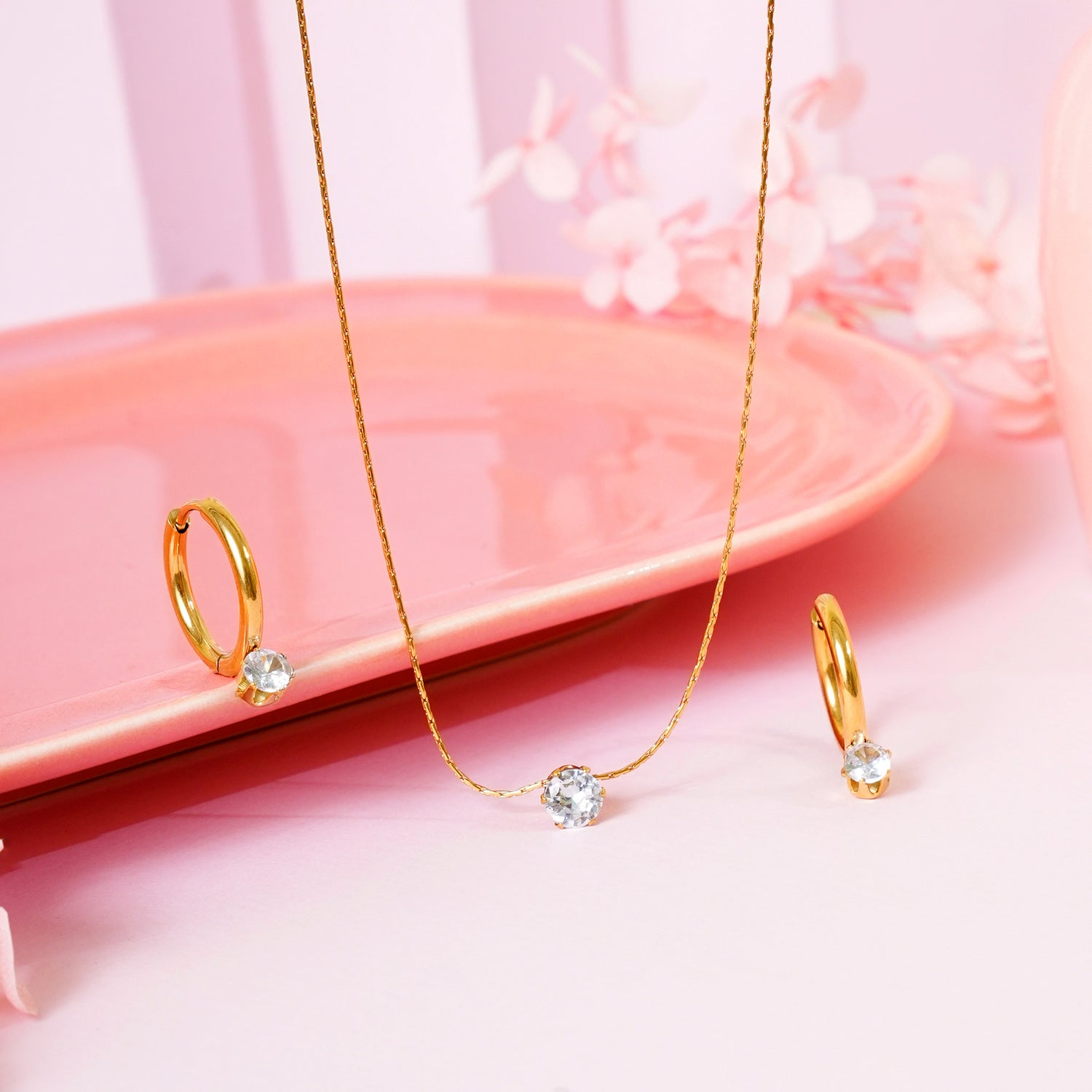 18K Gold Plated Athena Solitaire Jewellery Set