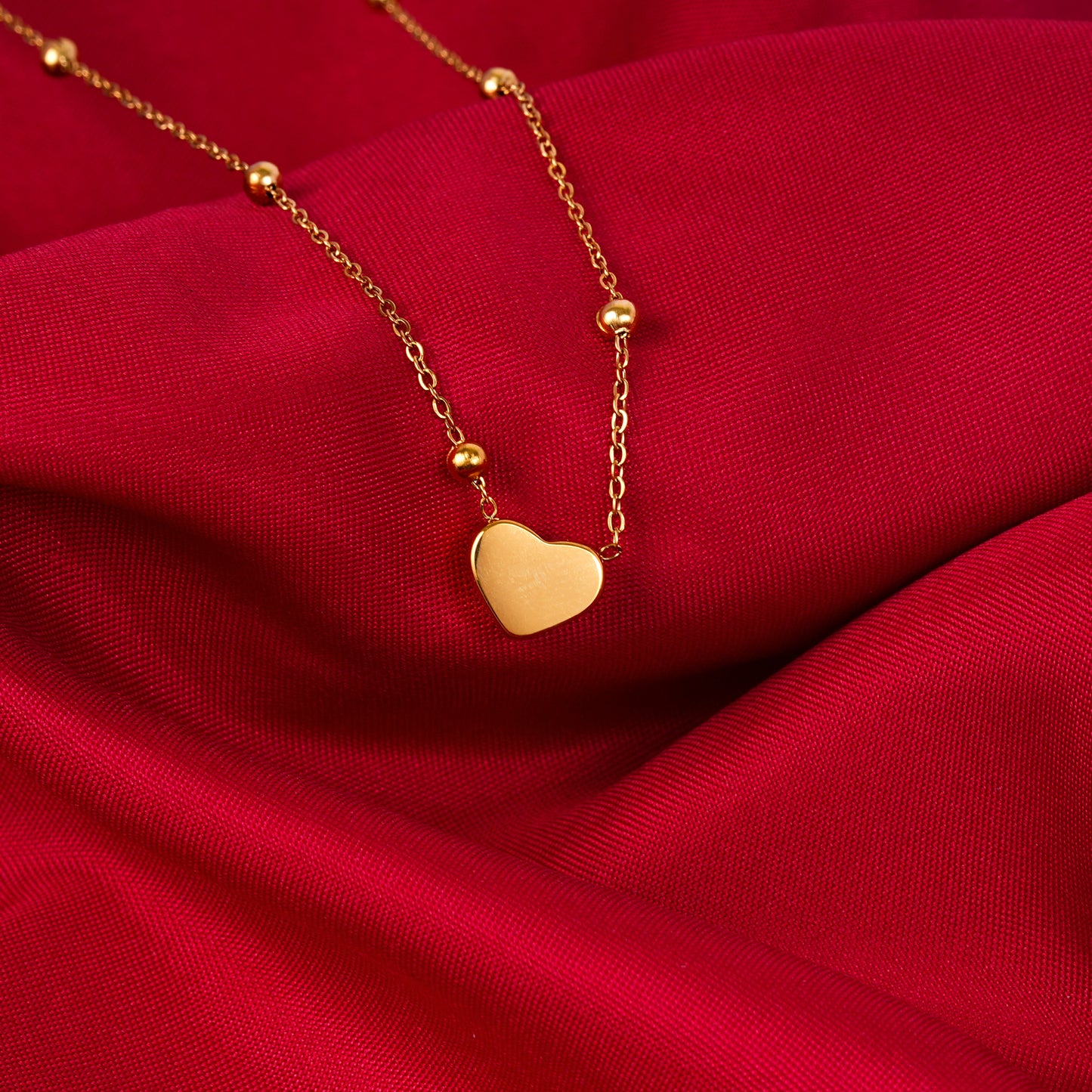 18K Gold Plated Beaded Chain Heart Jewellery Set