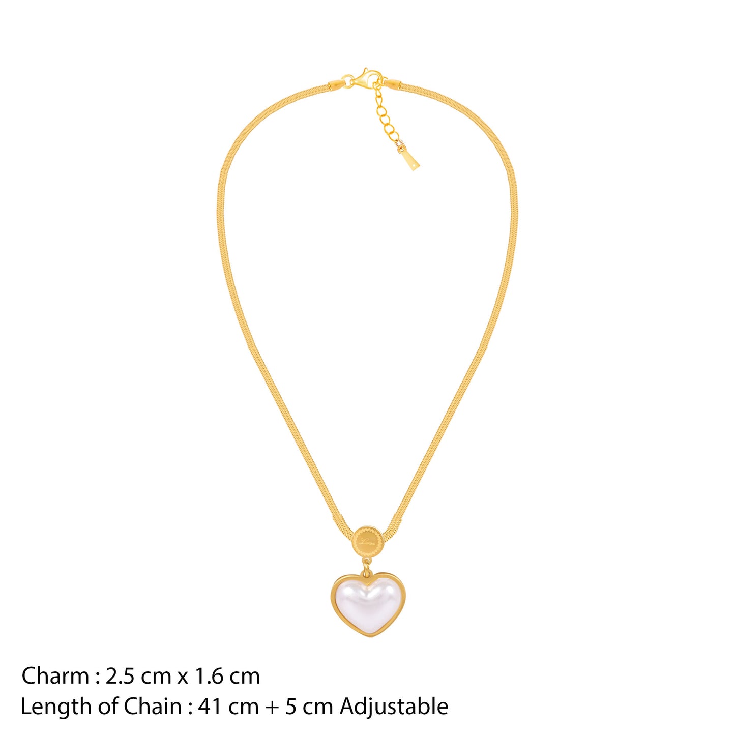 18K Gold Plated Pearl Love Heart Pendant Necklace