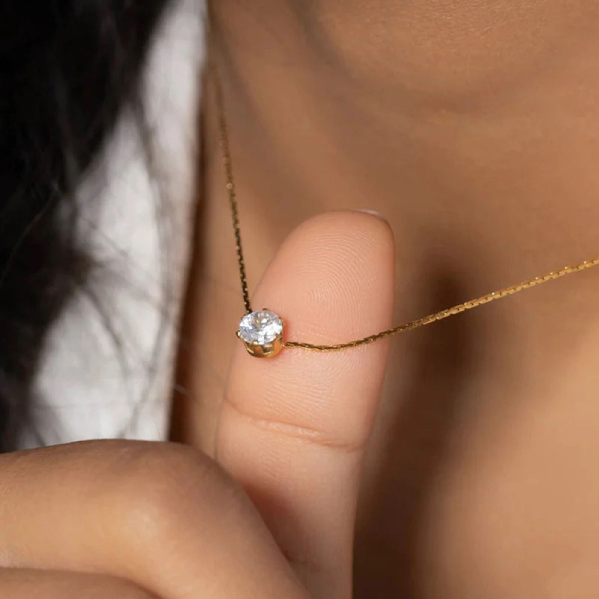 18K Gold Plated Dainty Solitaire Pendant Necklace