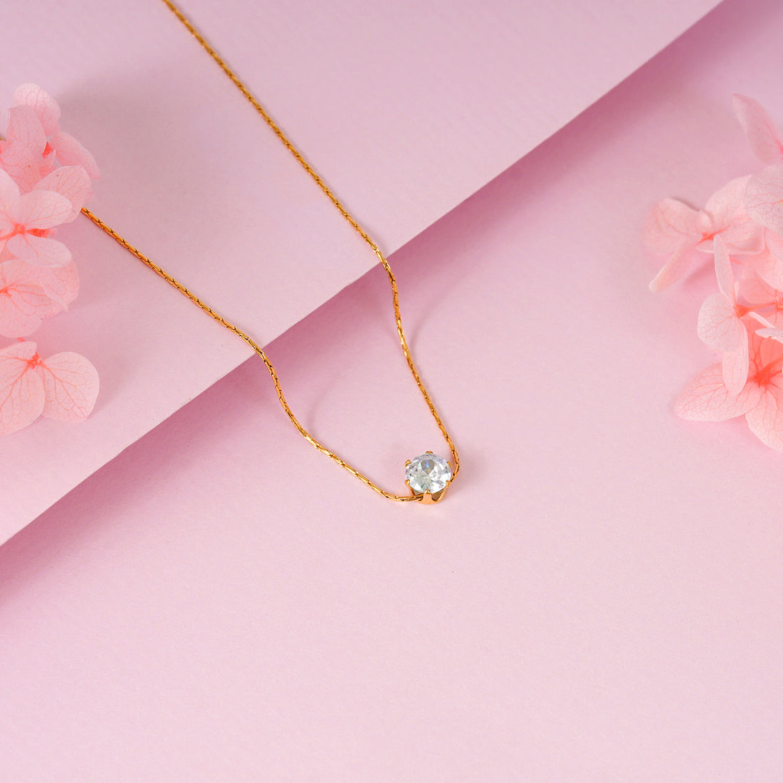 18K Gold Plated Dainty Solitaire Pendant Necklace