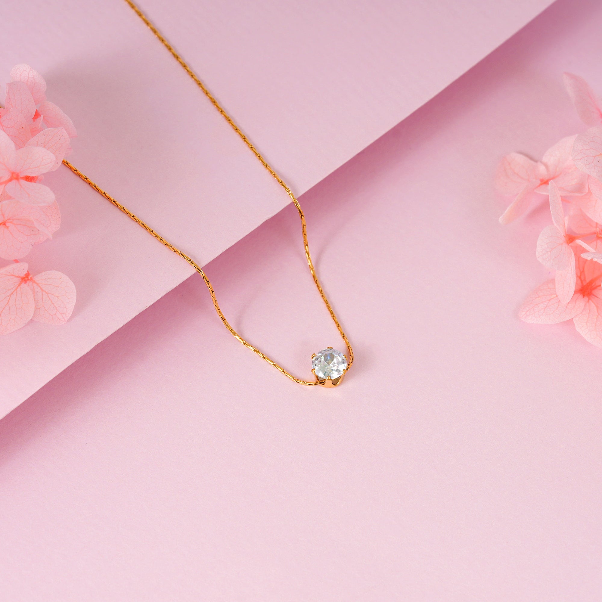 18K Gold Plated Dainty Solitaire Pendant Necklace