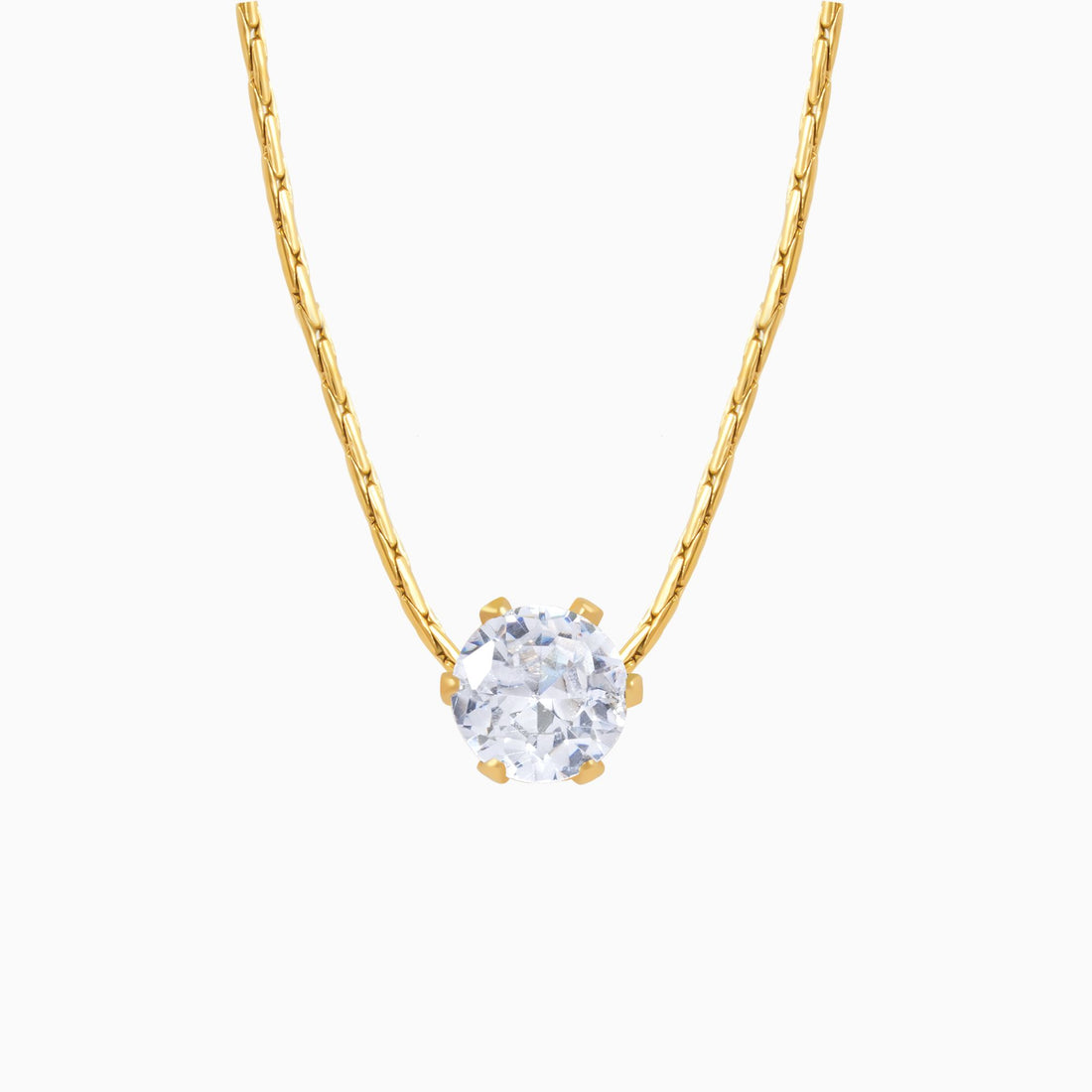 18K Gold Plated Dainty Solitaire Pendant Necklace