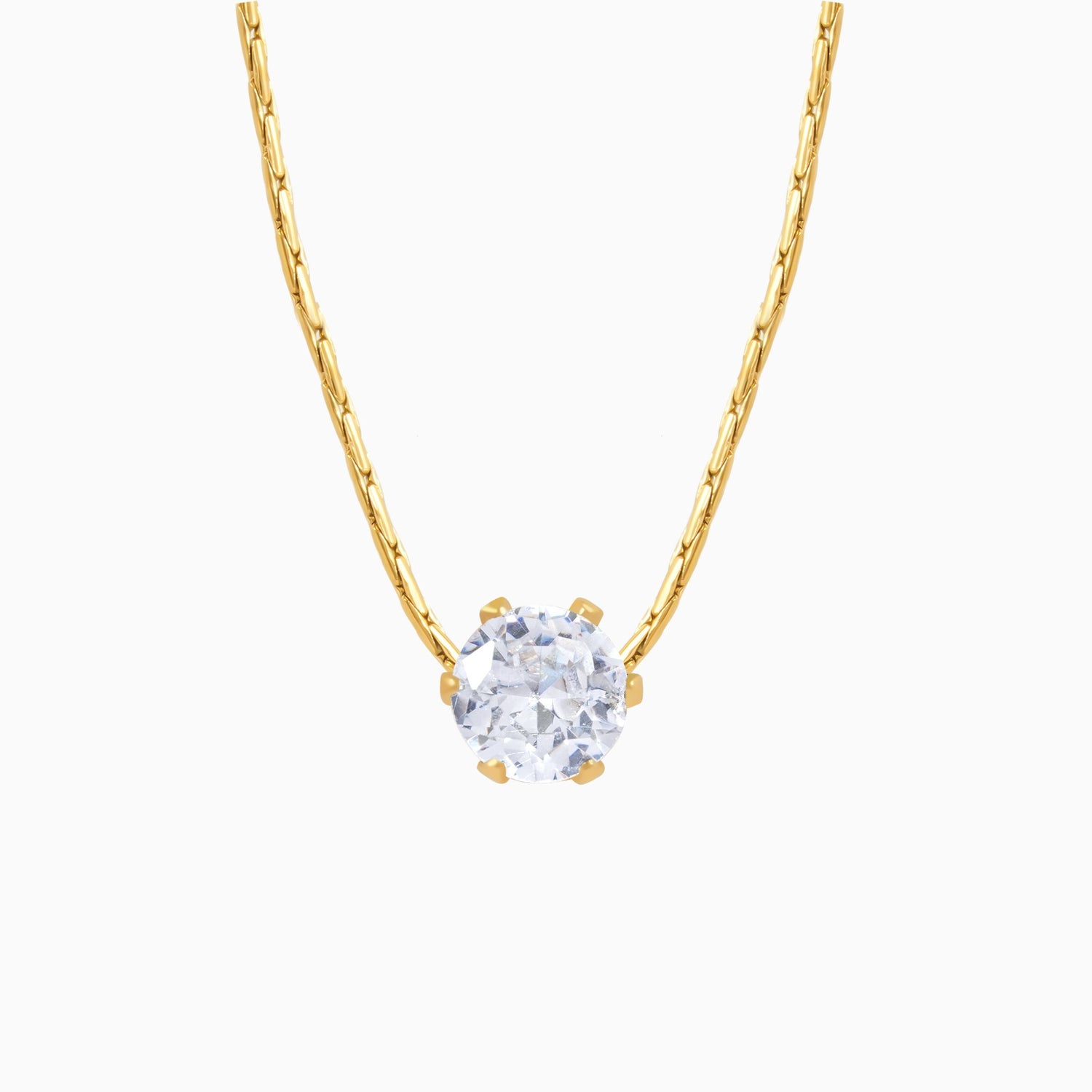 18K Gold Plated Dainty Solitaire Pendant Necklace