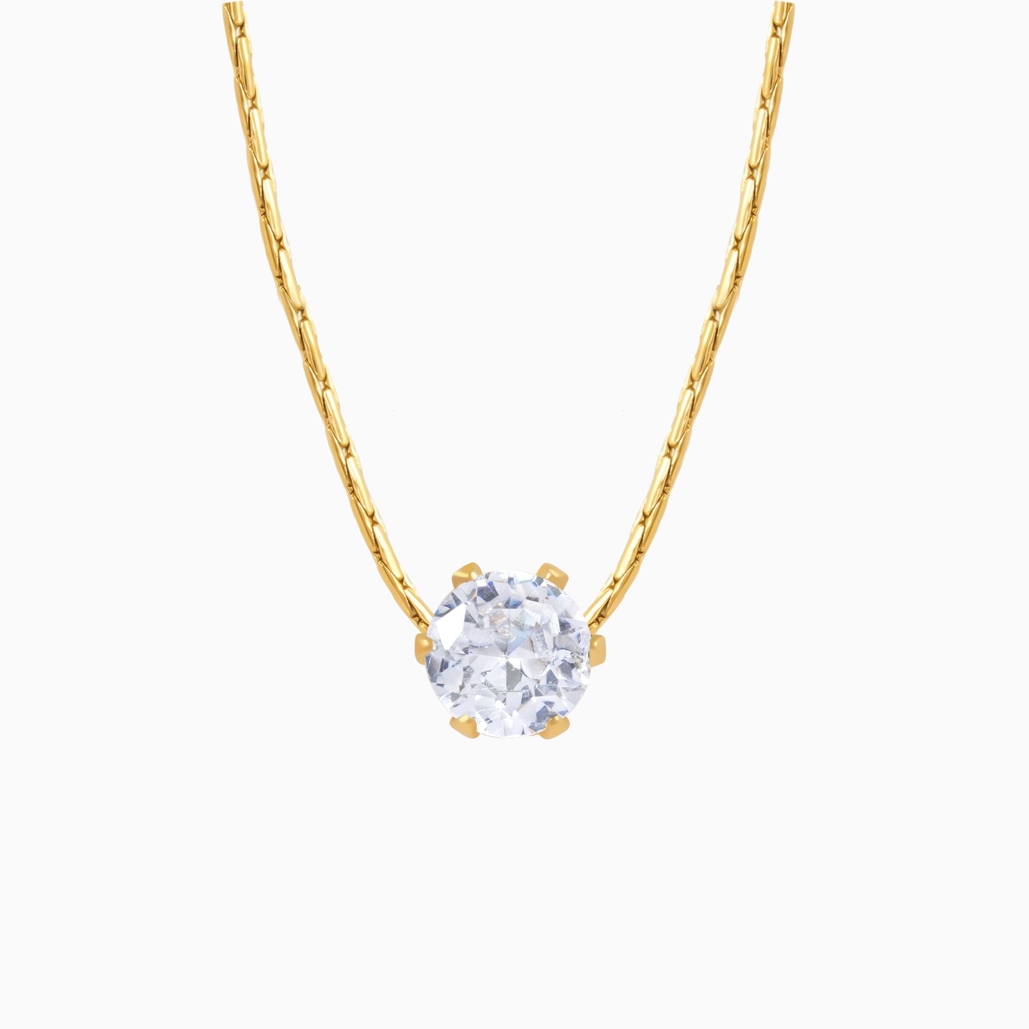 18K Gold Plated Dainty Solitaire Pendant Necklace