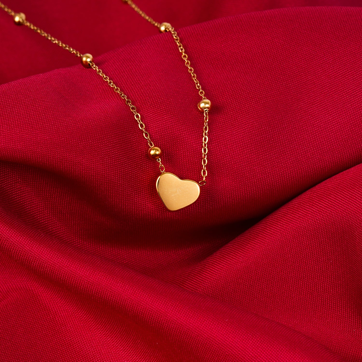 18K Gold Plated Heart Pendant Beaded Necklace