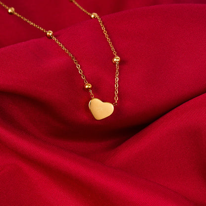 18K Gold Plated Heart Pendant Beaded Necklace