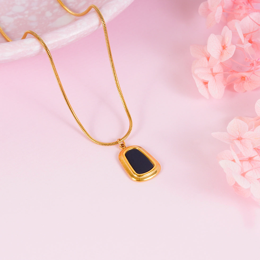 18K Gold Plated Black Onyx Necklace
