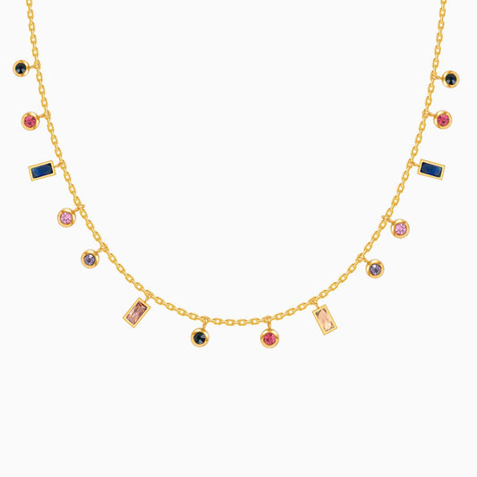 18K Gold Plated Golden Glow Multi-Color Charms Necklace