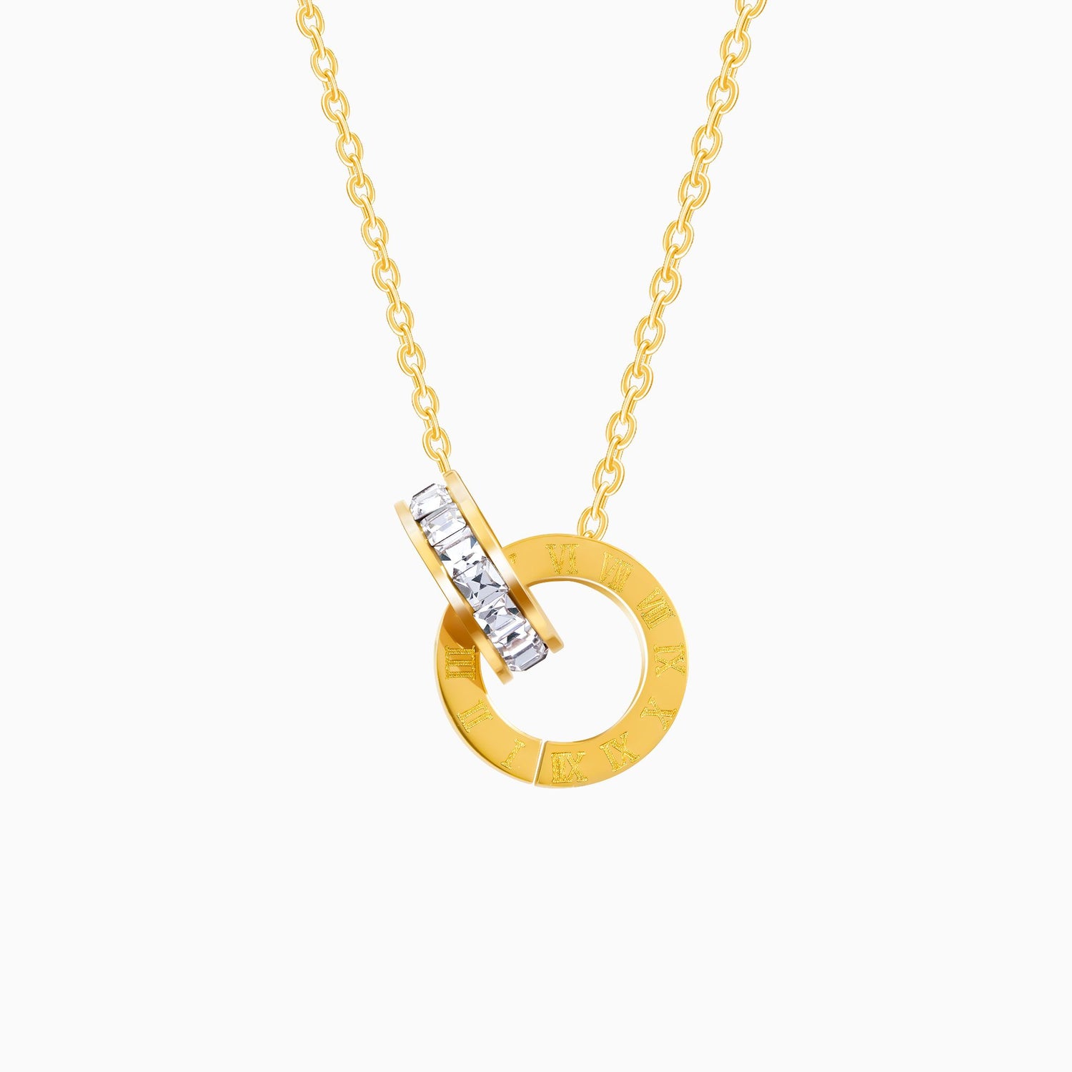 18K Gold Plated Athena Roman Numeral CZ Chain Necklace