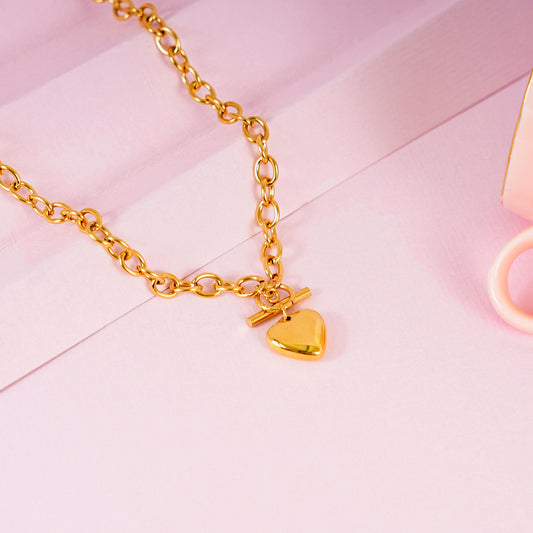 18K Gold Plated Buckle Up Chunky Gold Heart Necklace