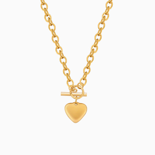 18K Gold Plated Buckle Up Chunky Gold Heart Necklace