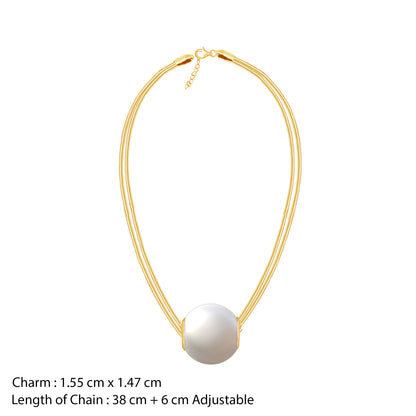 Gold necklace with a white pearl pendant on a white background