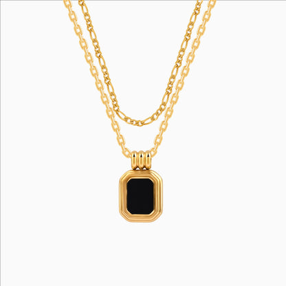 18K Gold Plated Black Onyx Double Layered Necklace