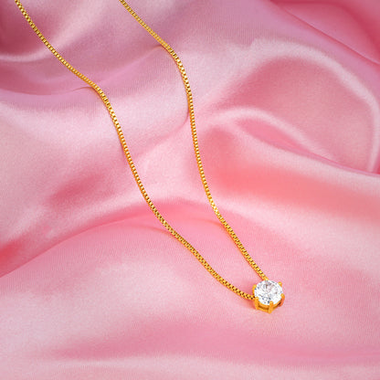 18K Gold Plated Solitaire Pendant Necklace &amp; Hoop Earrings Set for Women