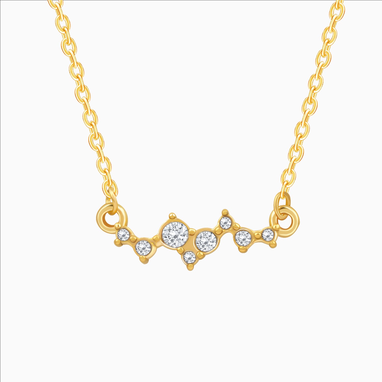 Gold necklace with clustered zircon stones