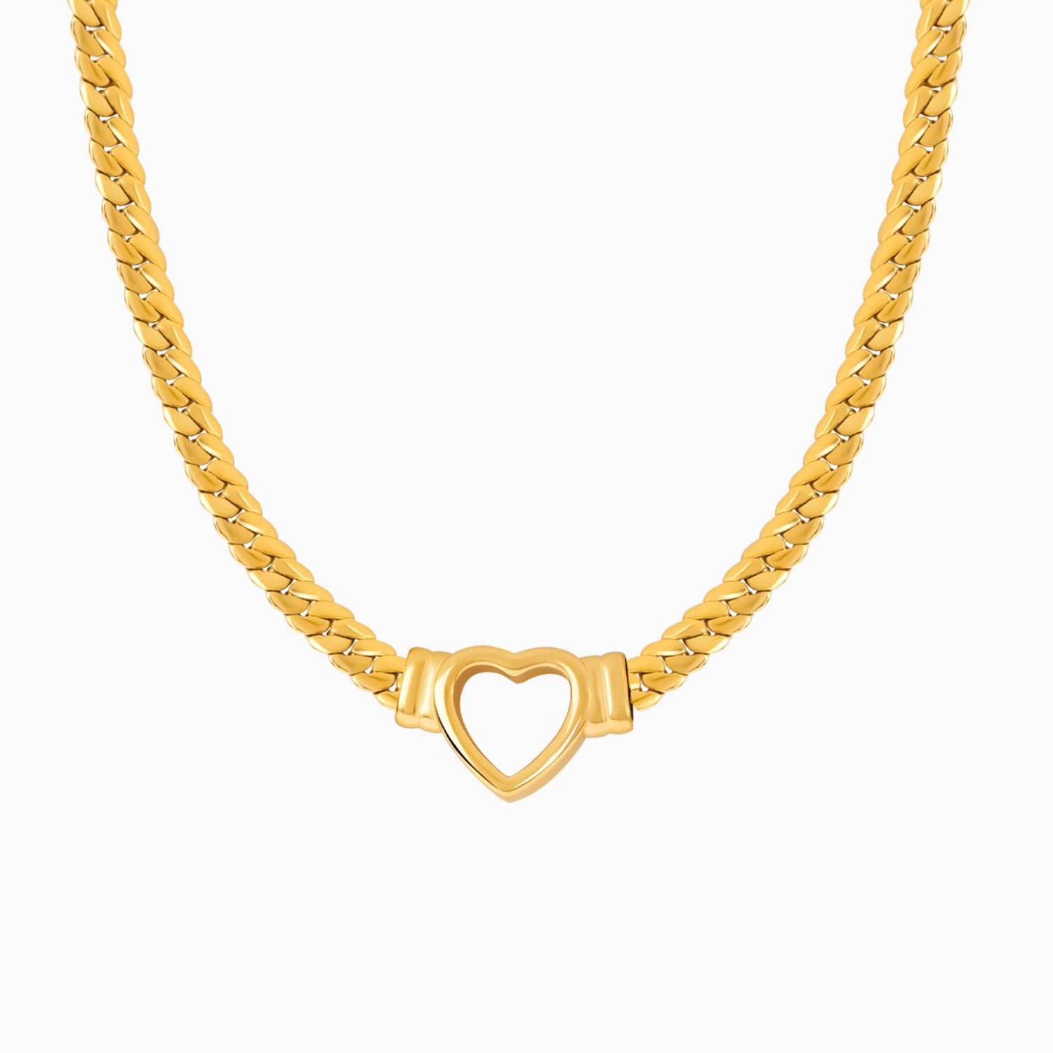 18K Gold Plated Chain Hollow Heart Choker Necklace