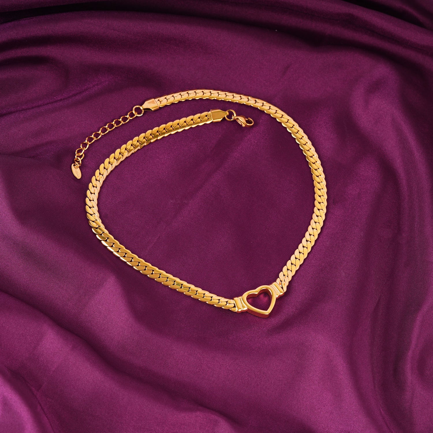 18K Gold Plated Chain Hollow Heart Choker Necklace