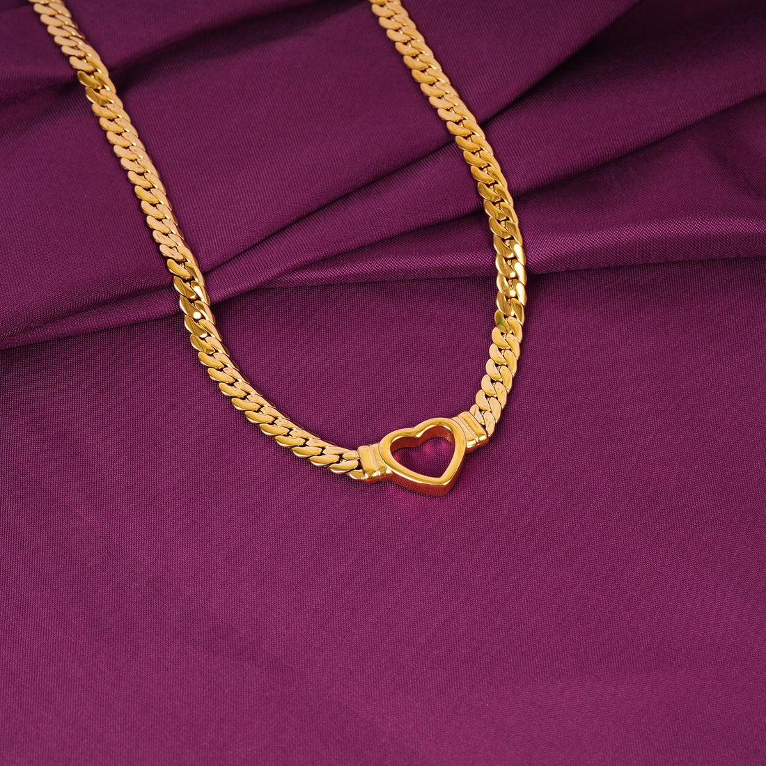 18K Gold Plated Chain Hollow Heart Choker Necklace
