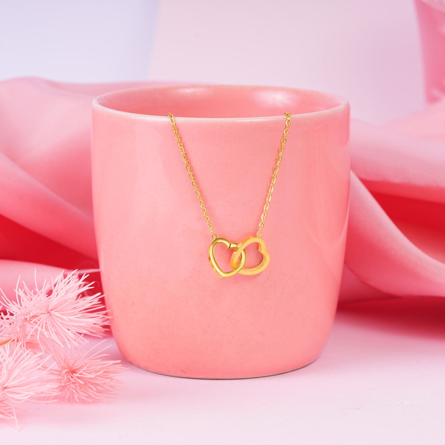 18K Gold Plated Interlock Double Heart Necklace