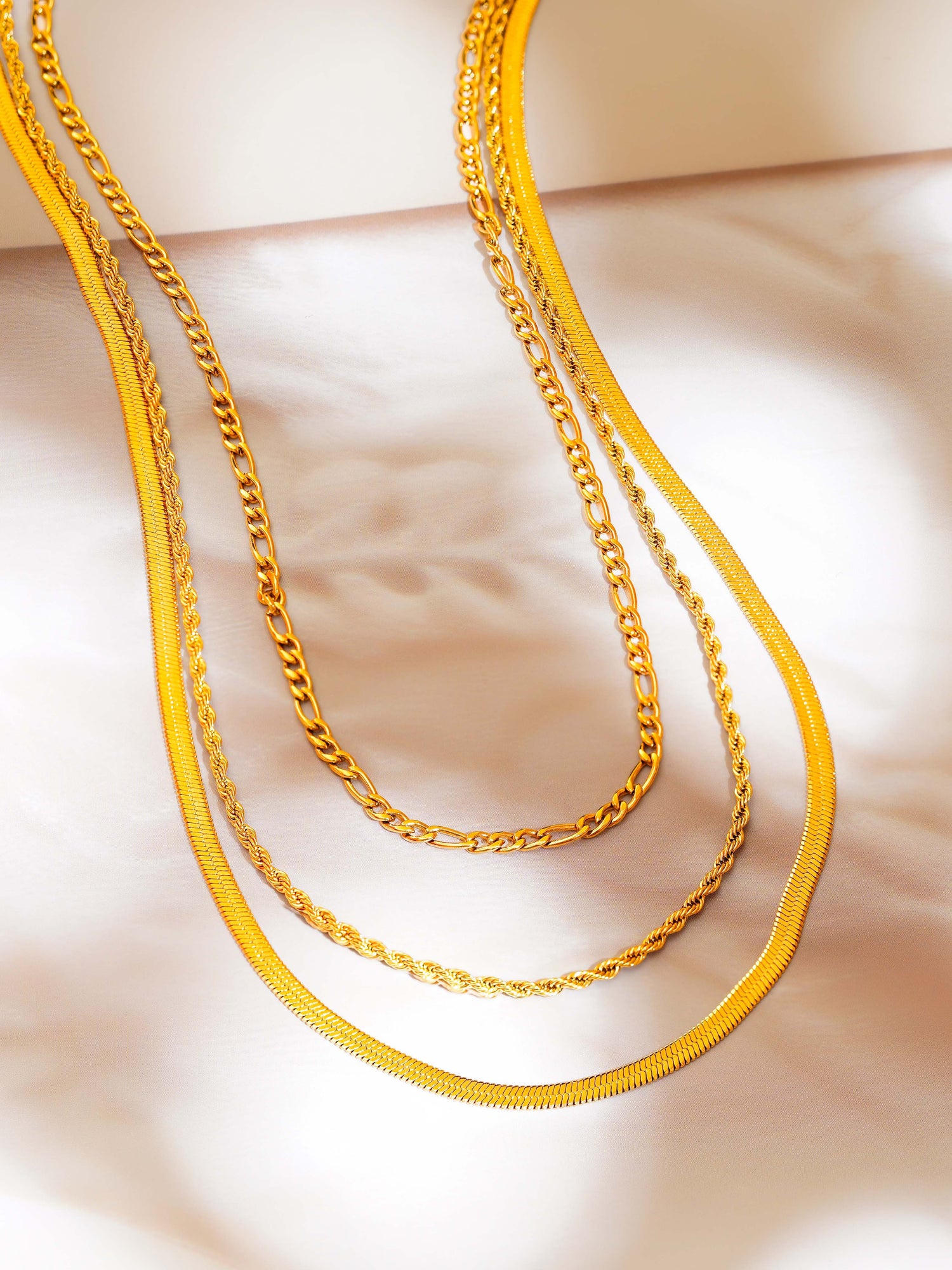 Three Layer Necklace Figaro, Rope &amp; Snake Chains
