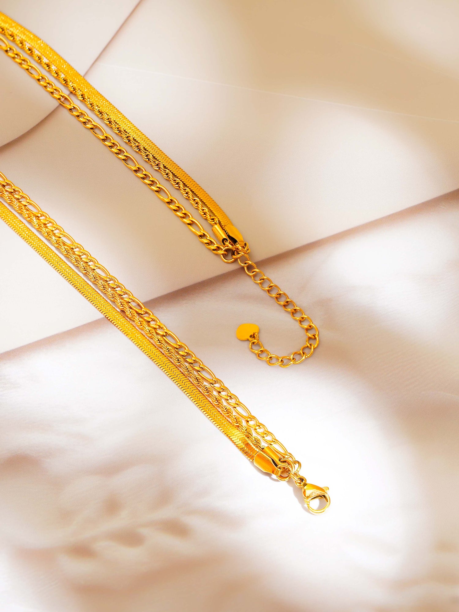 Three Layer Necklace Figaro, Rope &amp; Snake Chains