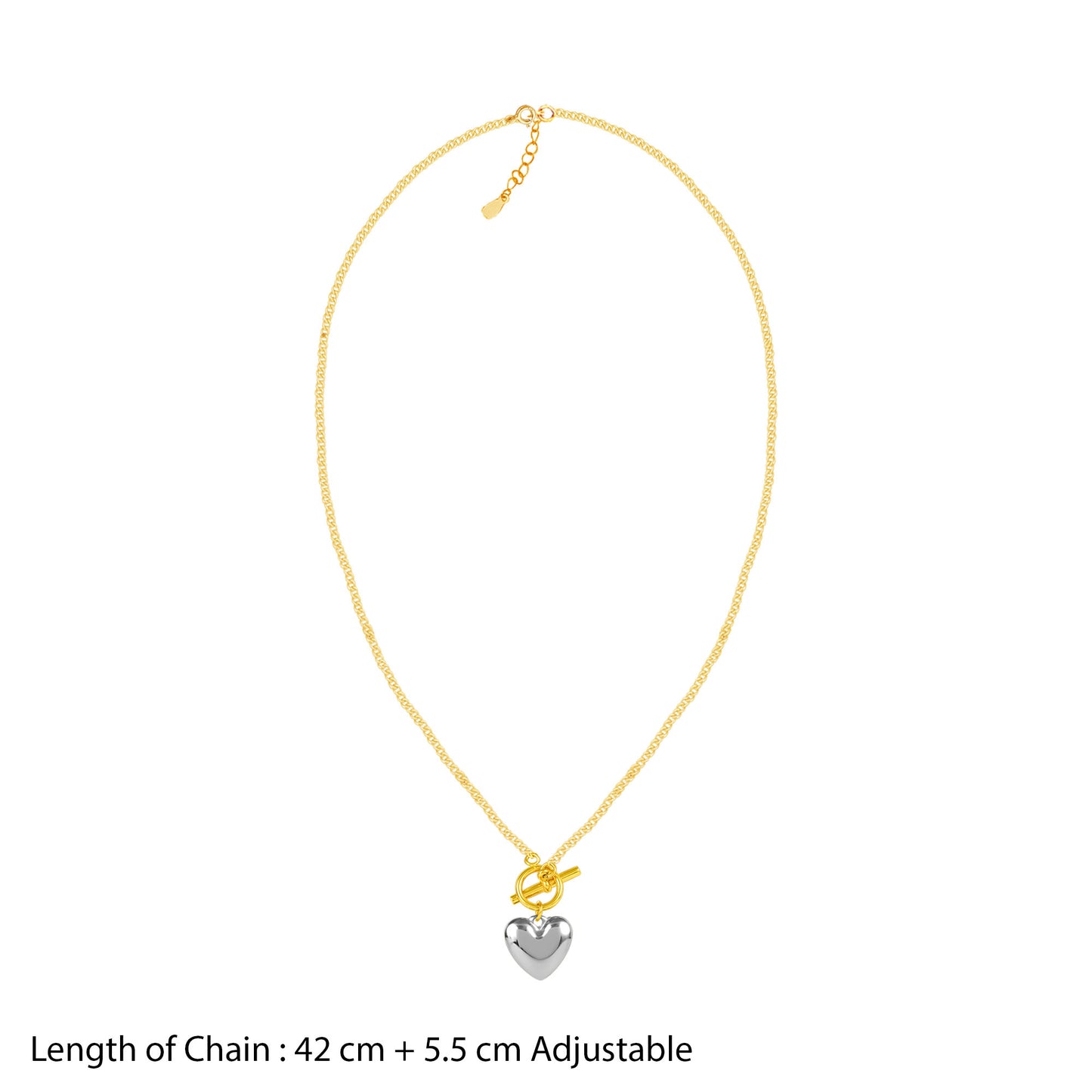 18K Two-Tone Plated  Heavy Love Heart Pendant Necklace