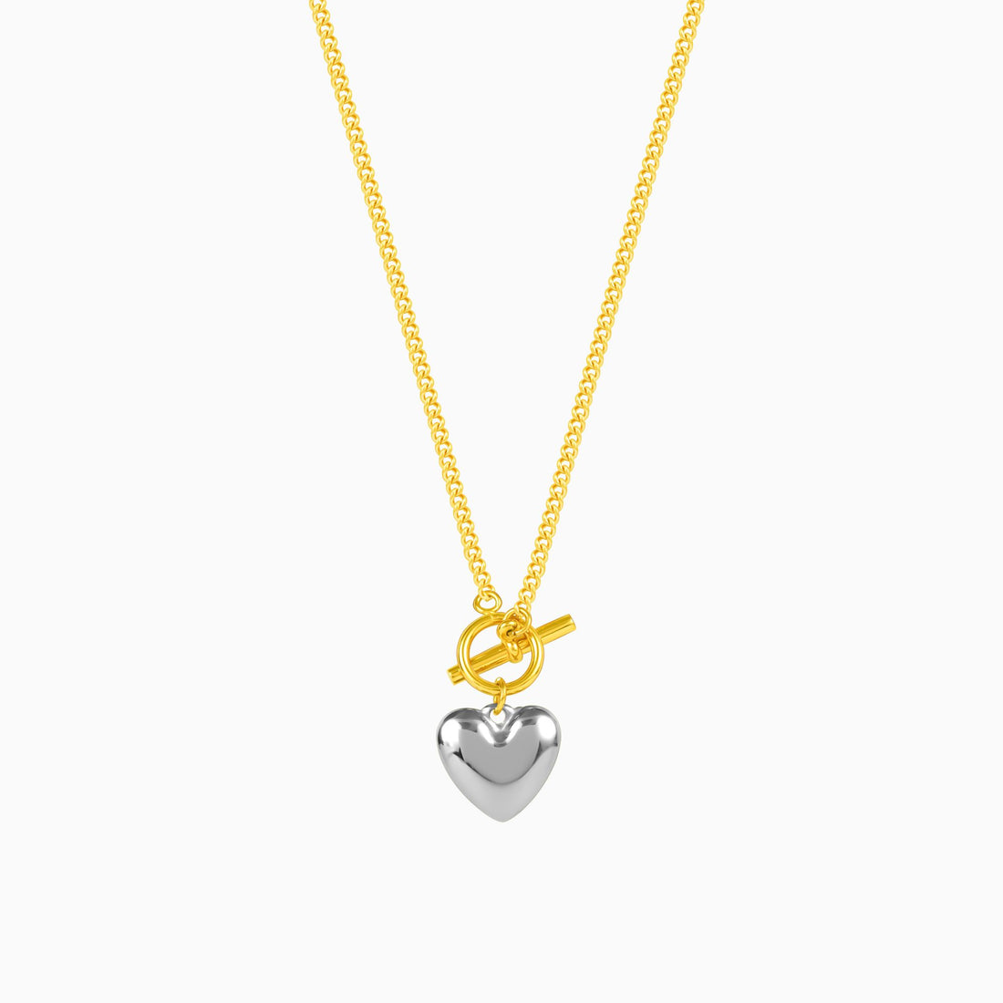 18K Two-Tone Plated  Heavy Love Heart Pendant Necklace