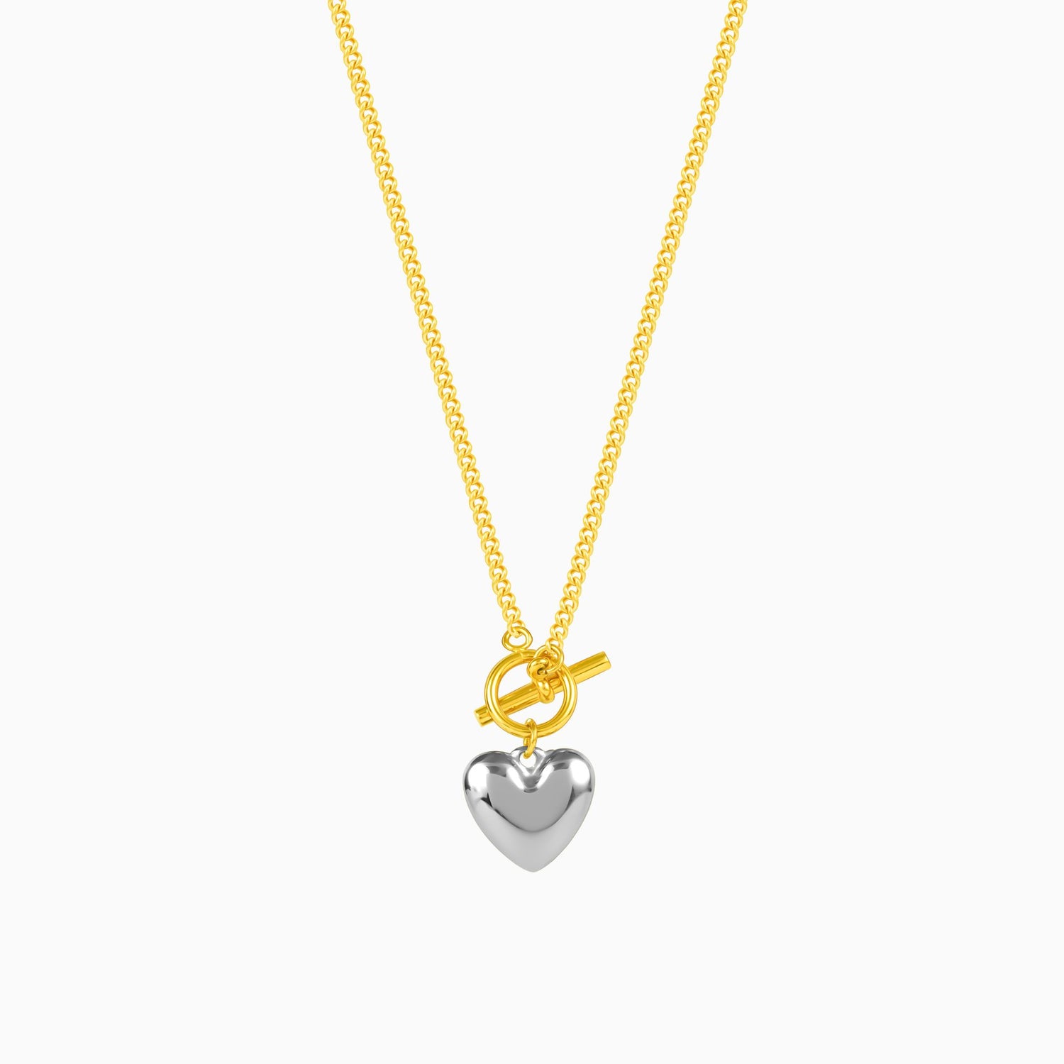 18K Two-Tone Plated  Heavy Love Heart Pendant Necklace