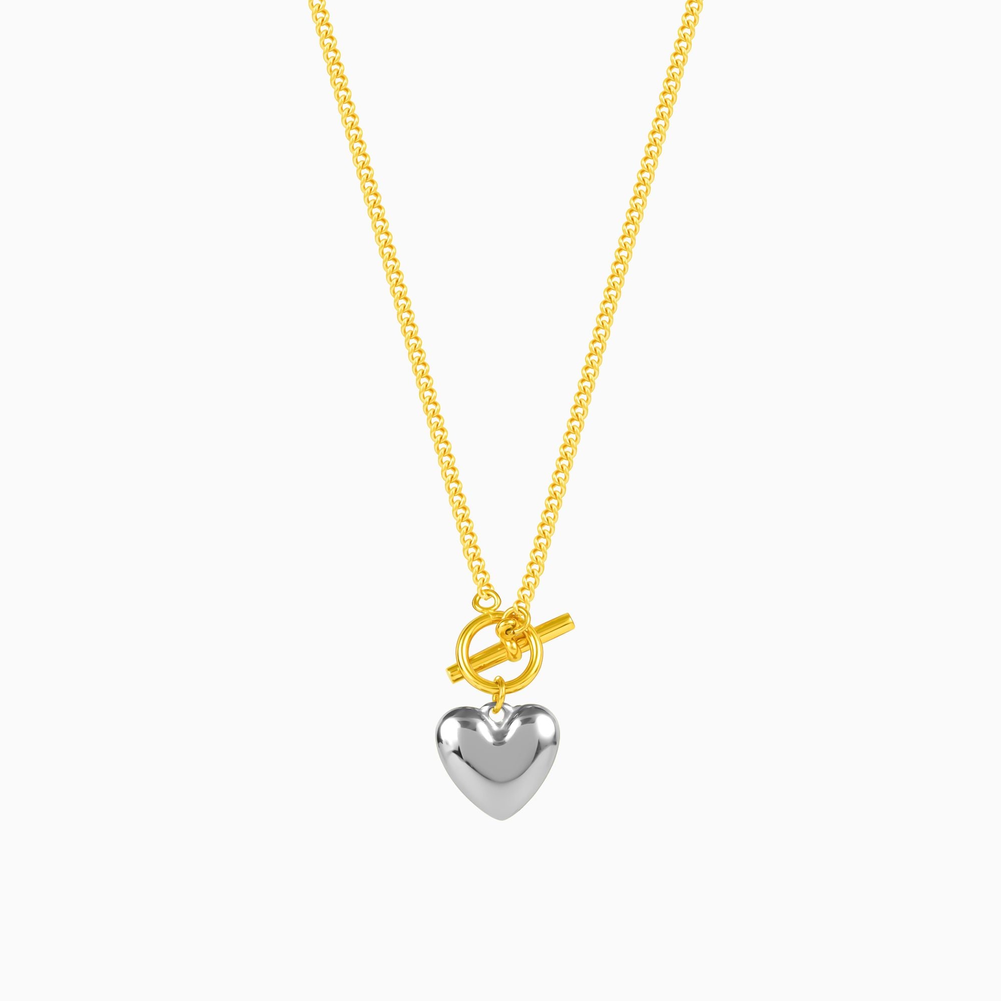 18K Two-Tone Plated  Heavy Love Heart Pendant Necklace