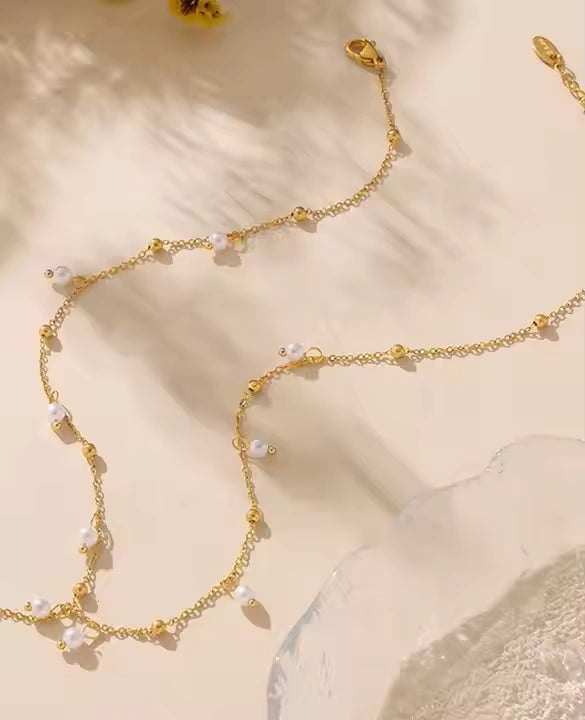 18K Gold Plated Pearl Satellite Dainty Chain Tassel Necklace