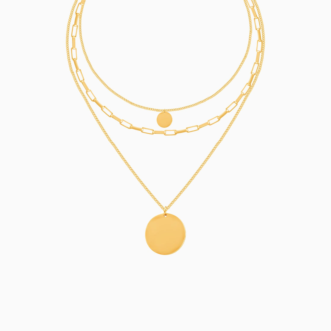 18K Gold Plated Triple Layer Stacked Coin Pendant Gold Statement Necklace