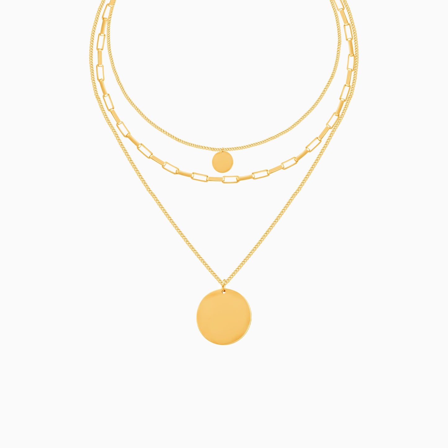 18K Gold Plated Triple Layer Stacked Coin Pendant Gold Statement Necklace