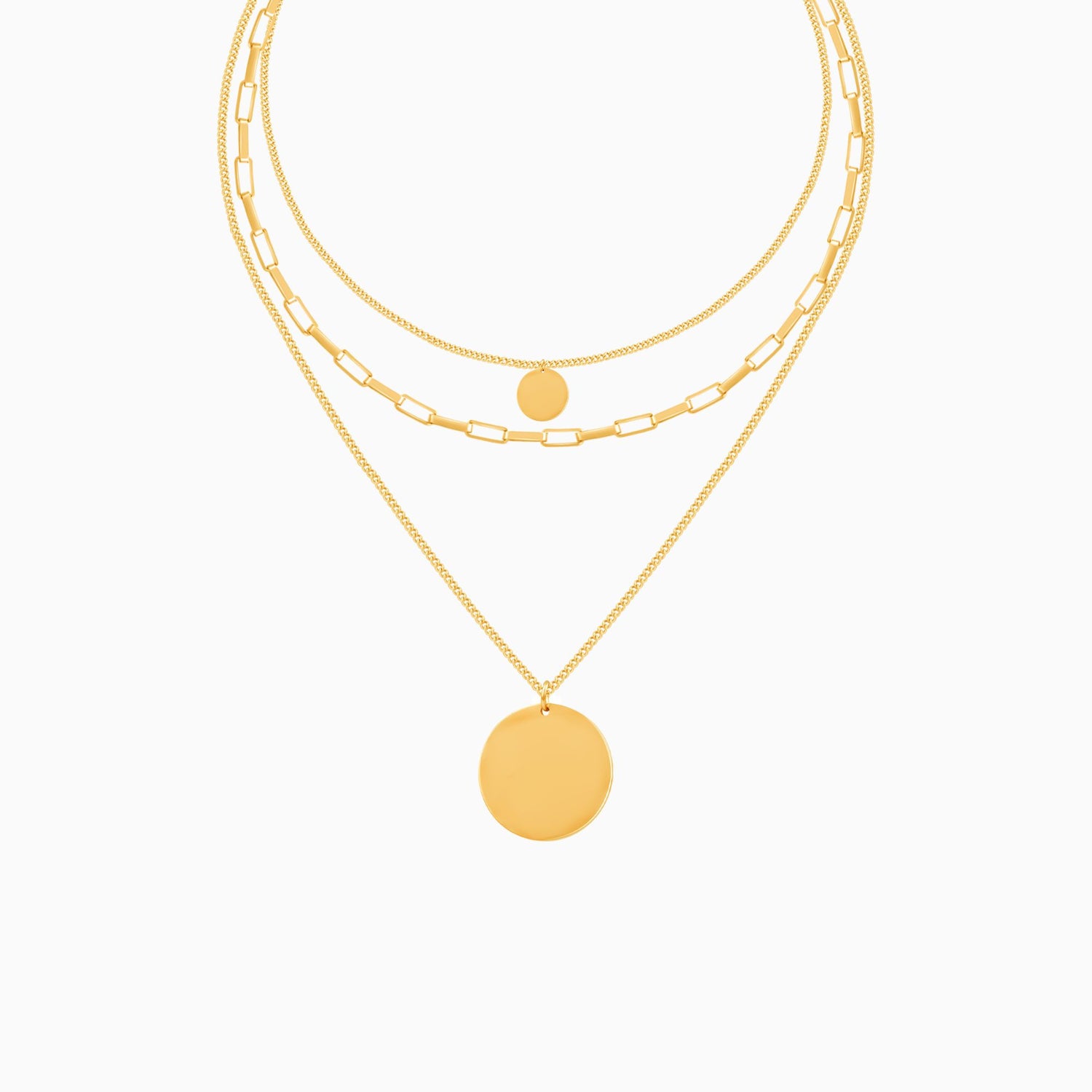 18K Gold Plated Triple Layer Stacked Coin Pendant Gold Statement Necklace