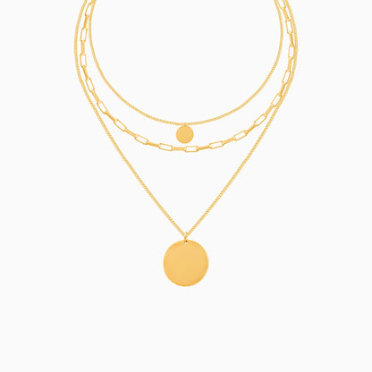 18K Gold Plated Triple Layer Stacked Coin Pendant Gold Statement Necklace