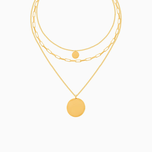 18K Gold Plated Triple Layer Stacked Coin Pendant Gold Statement Necklace