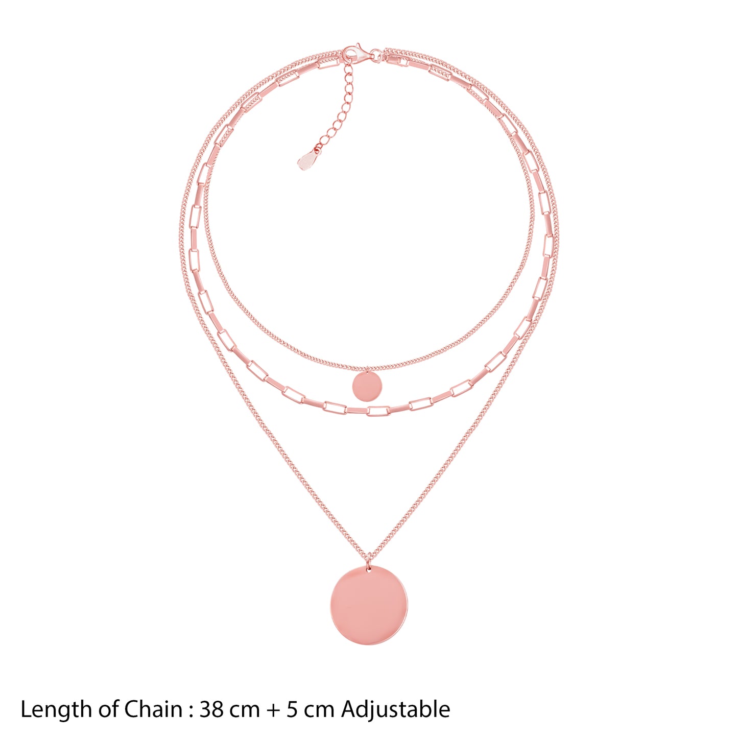 18K Rose Gold Plated Triple Layer Stacked Coin Pendant Rose Gold Statement Necklace