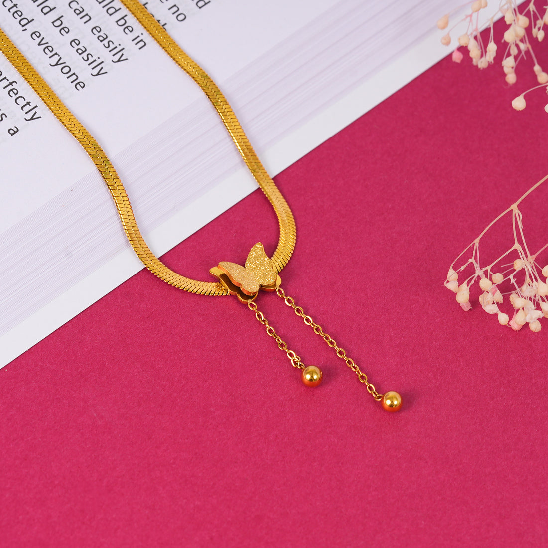 18K Gold Plated Golden Flutter Butterfly Necklace