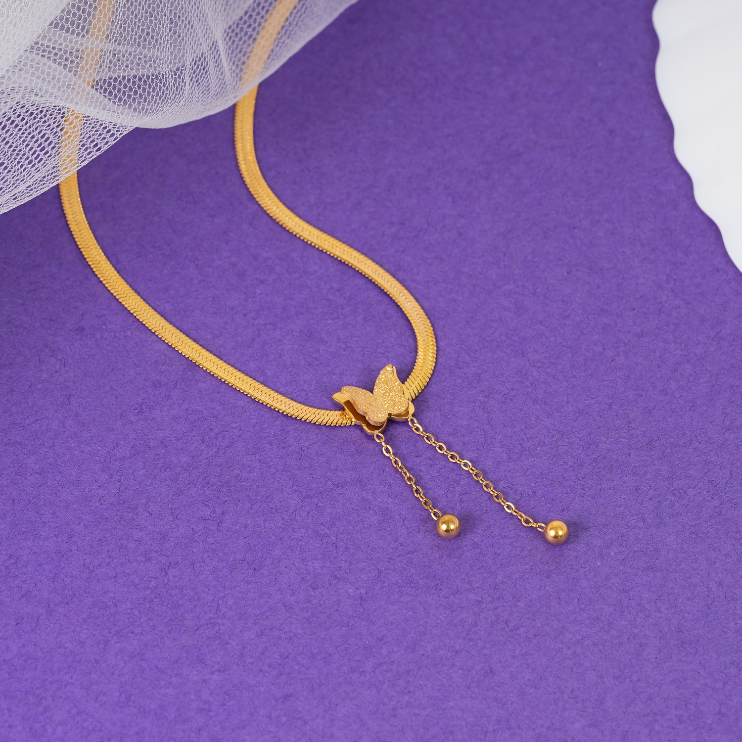 18K Gold Plated Golden Flutter Butterfly Necklace