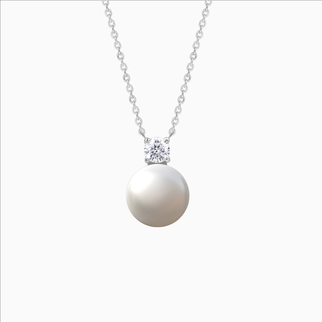 Silver dainty necklace with pearl and CZ pendant