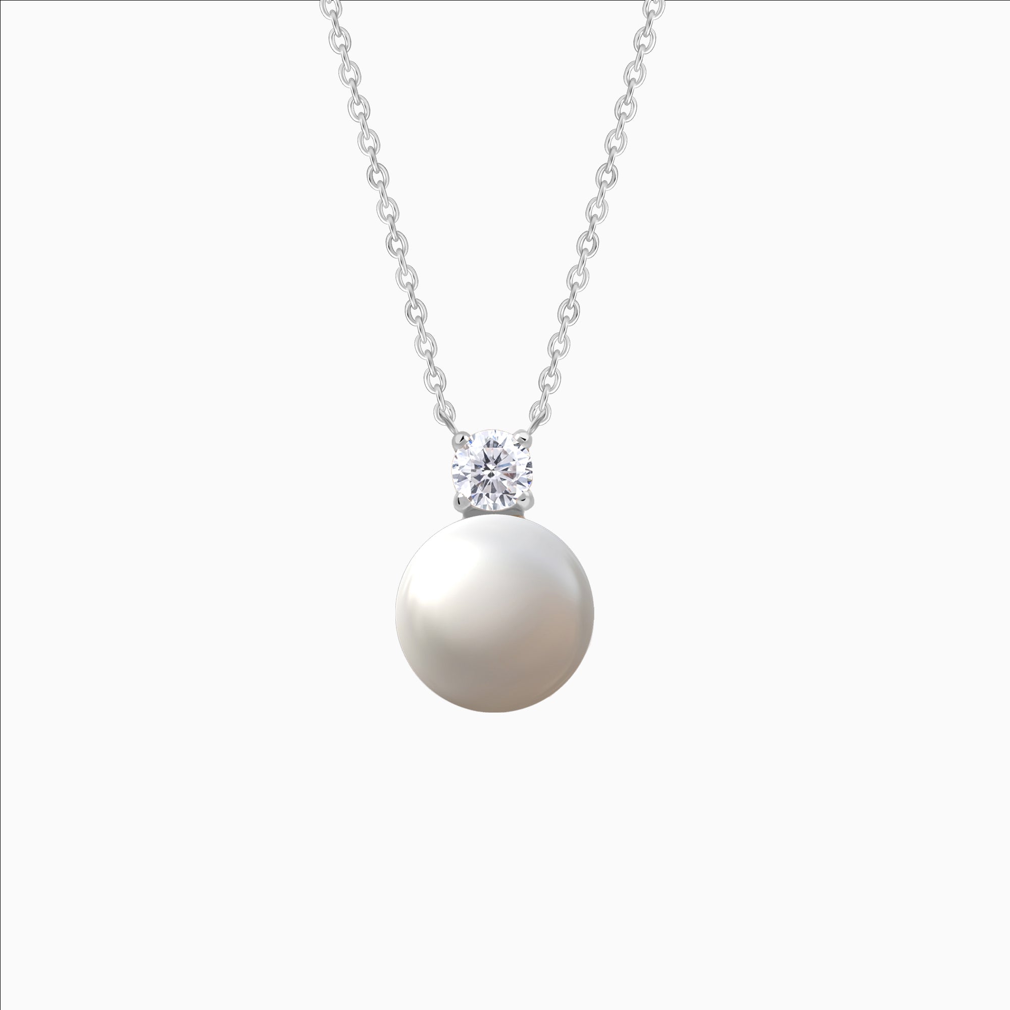Silver dainty necklace with pearl and CZ pendant
