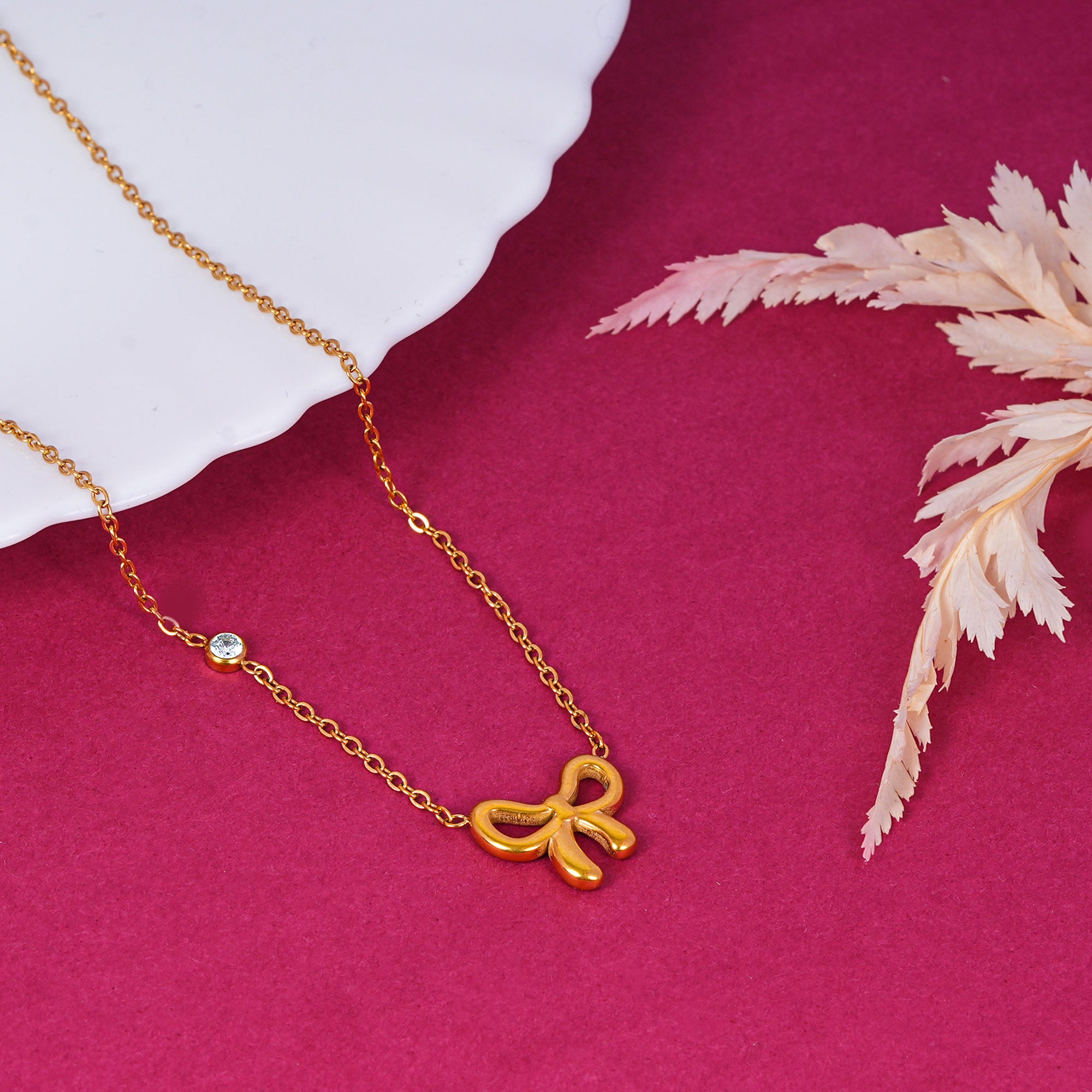 18K Gold Plated Golden Grace Bow-Knot Pendant Necklace