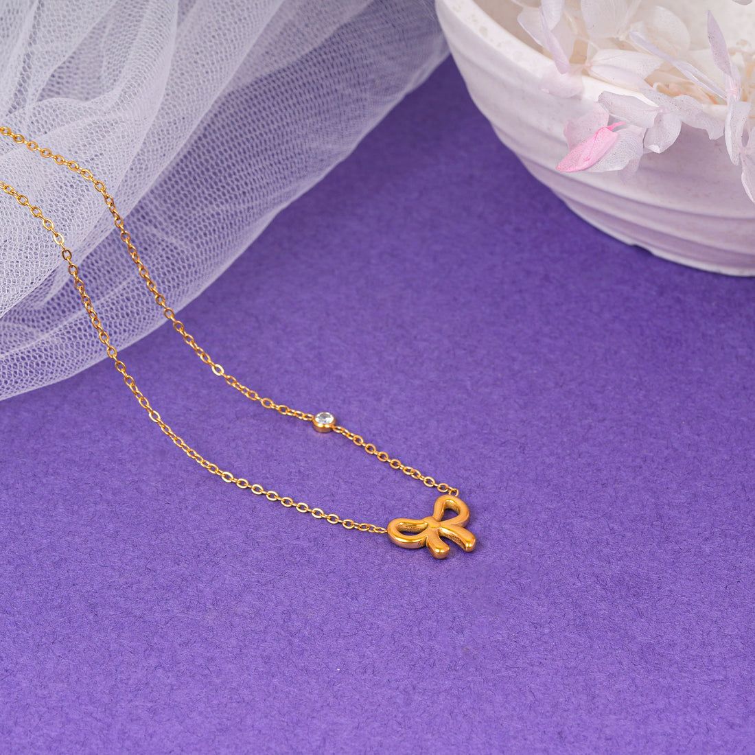 18K Gold Plated Golden Grace Bow-Knot Pendant Necklace