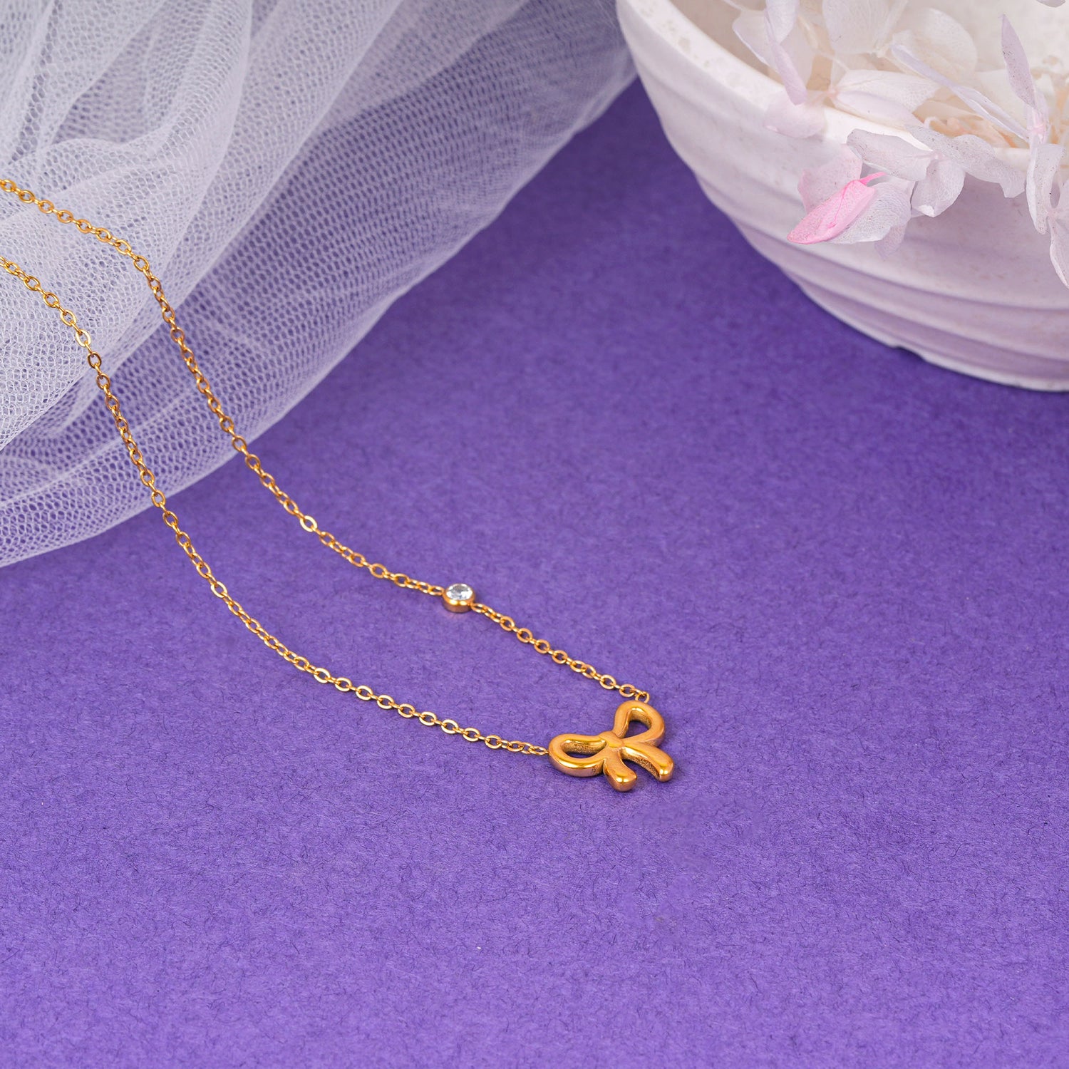 18K Gold Plated Golden Grace Bow-Knot Pendant Necklace