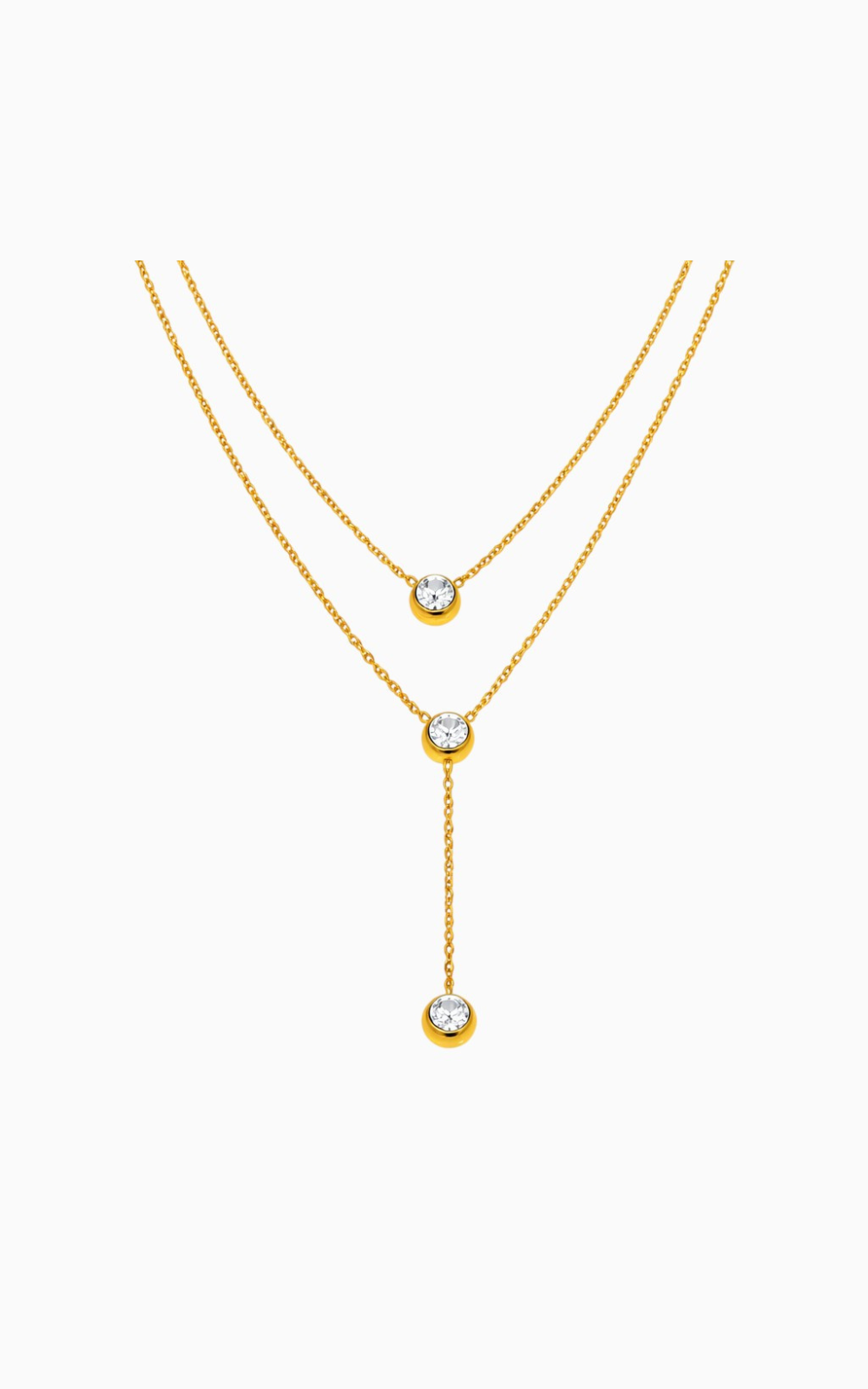 18K Gold Plated Two Layered Solitaire Drop Y Necklace